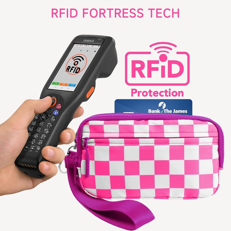 NBERMOTION Checkered Nylon Wristlet Wallets for Women RFID Blocking Purse With Credit Card Holder & Crossbody Strap - Image 4